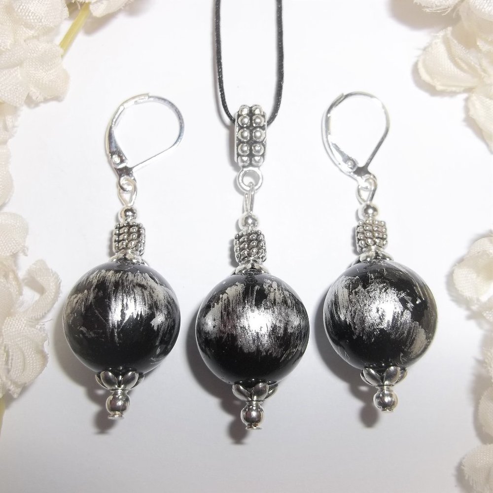 Black & Silver Jewelry Set Necklace & Earring Fashion Jewelry Set Gift Idea 6202